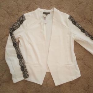 White and black lace blazer